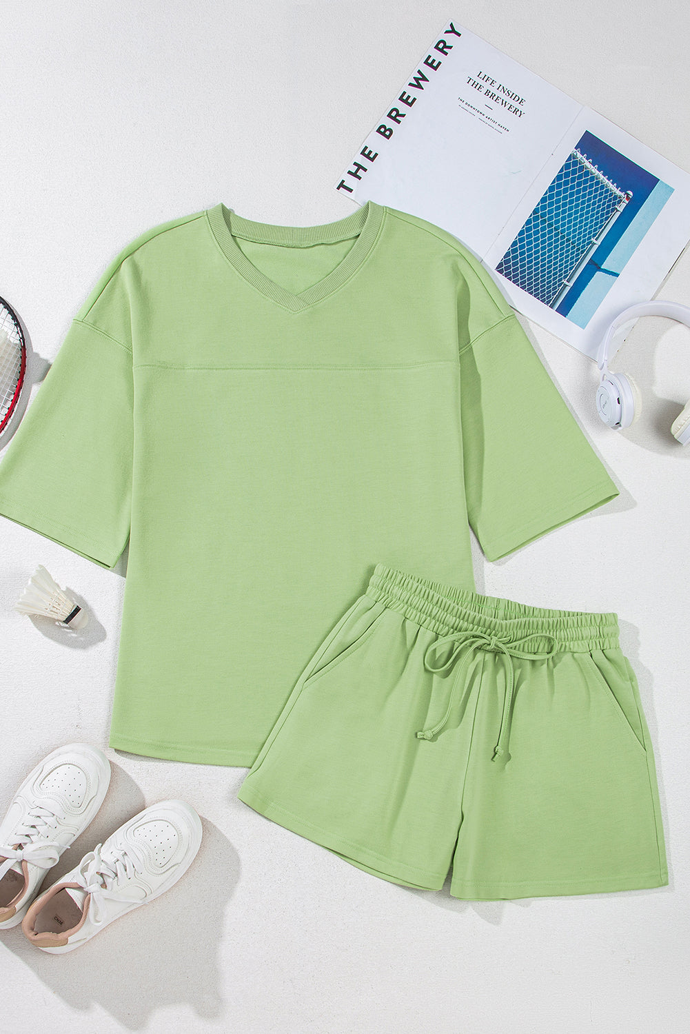 ποΈ Loungewear Set β Zachte V-hals Top & Shorts met Pockets