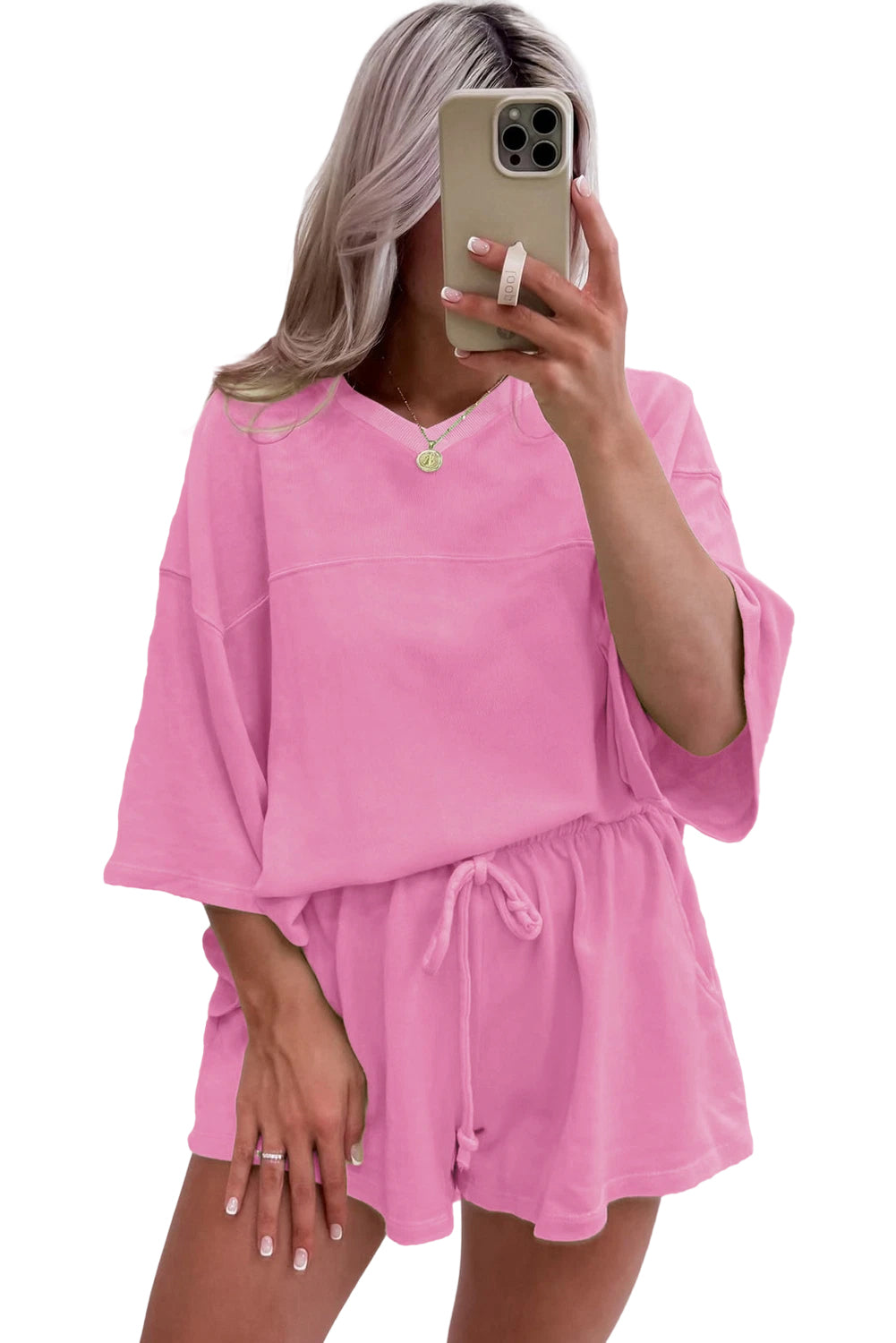 ποΈ Loungewear Set β Zachte V-hals Top & Shorts met Pockets