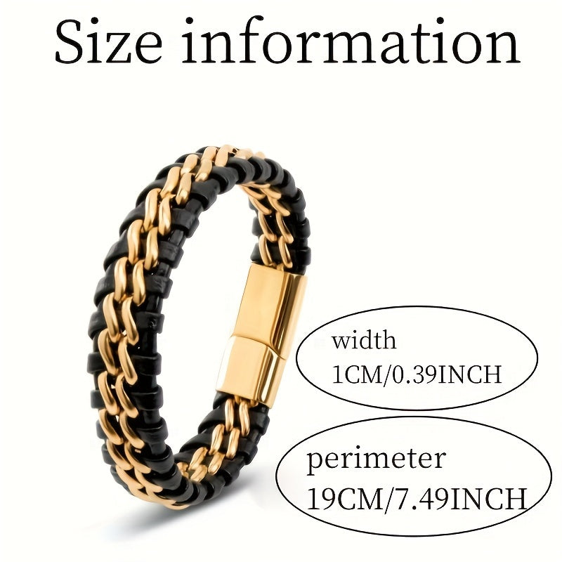 ✨ Bold Elegance – Zwart-Gouden RVS Armband met Vlechtaccent