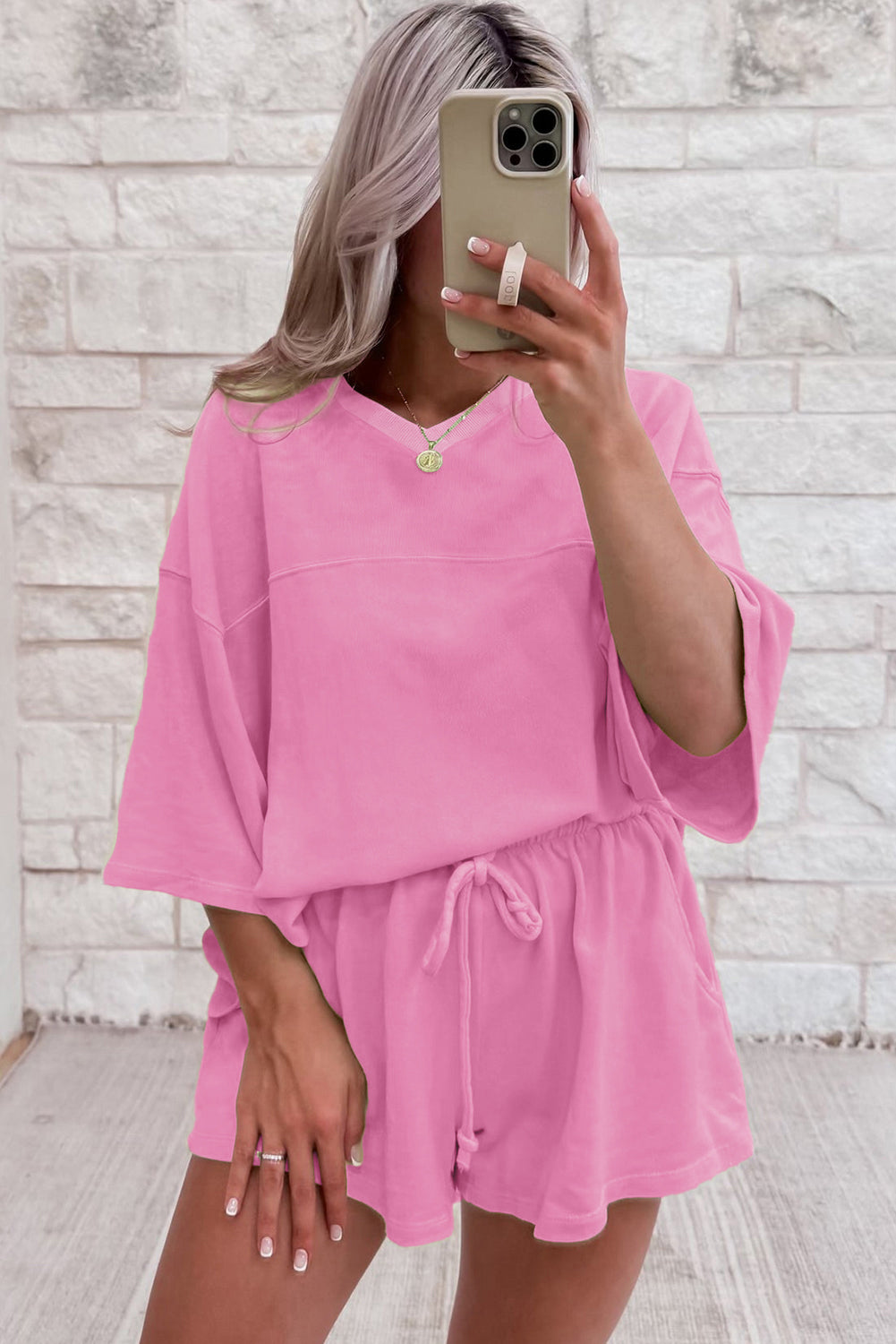 ποΈ Loungewear Set β Zachte V-hals Top & Shorts met Pockets
