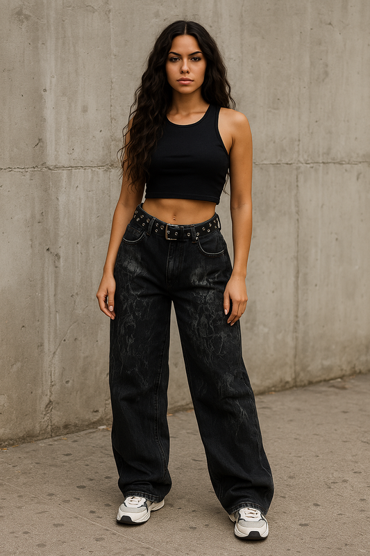 🖤 Y2K Shadow Flare – Exclusieve Wide-Leg Jeans met Attitude