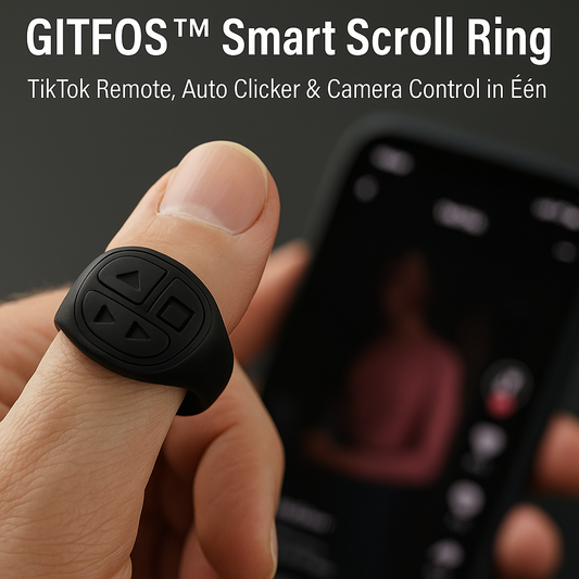 🎥 Titel: GITFOS™ Smart Scroll Ring – TikTok Remote, Auto Clicker & Camera Control in Één