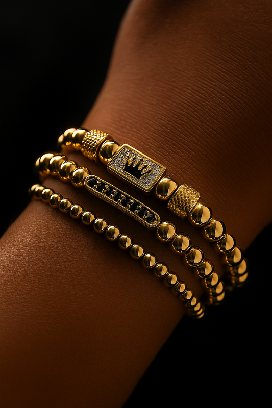 ✨ Crown Glow Armband – Verstelbare Gouden Kralenarmband met Pave CZ & Kroonsymbool