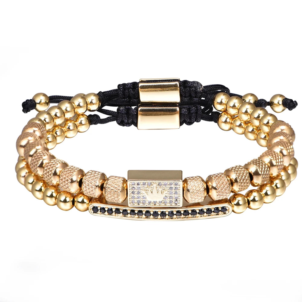 ✨ Crown Glow Armband – Verstelbare Gouden Kralenarmband met Pave CZ & Kroonsymbool