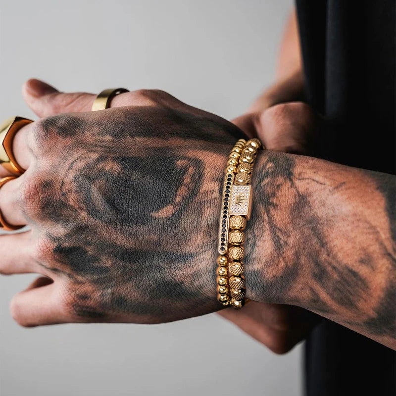 ✨ Crown Glow Armband – Verstelbare Gouden Kralenarmband met Pave CZ & Kroonsymbool