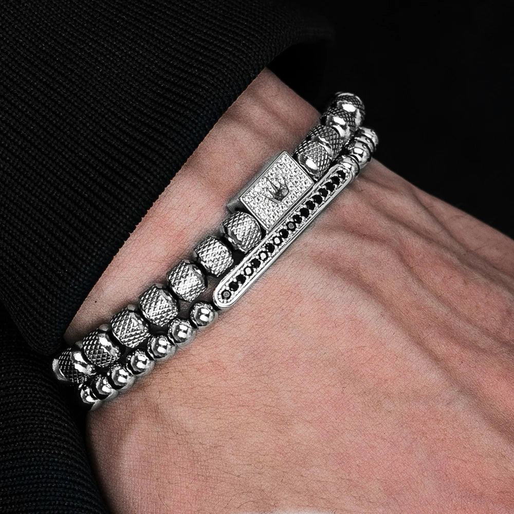 ✨ Crown Glow Armband – Verstelbare Gouden Kralenarmband met Pave CZ & Kroonsymbool