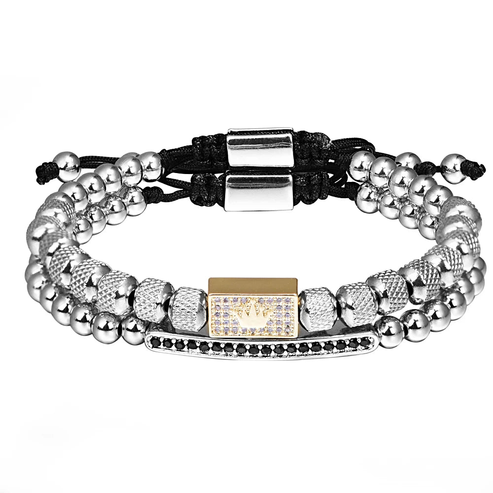 ✨ Crown Glow Armband – Verstelbare Gouden Kralenarmband met Pave CZ & Kroonsymbool