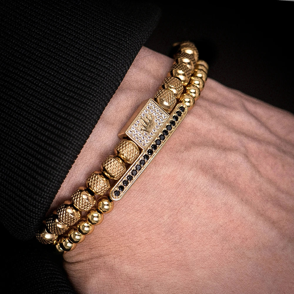 ✨ Crown Glow Armband – Verstelbare Gouden Kralenarmband met Pave CZ & Kroonsymbool