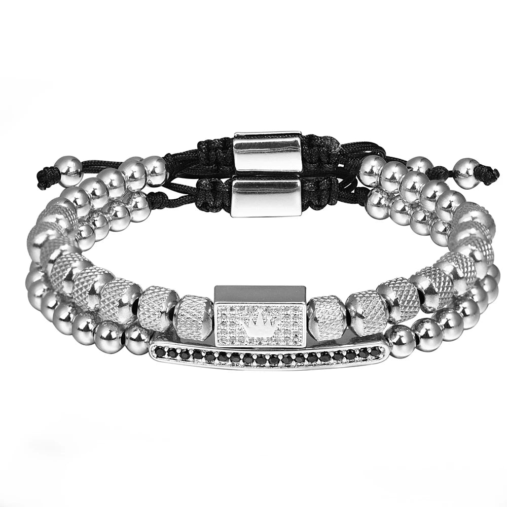 ✨ Crown Glow Armband – Verstelbare Gouden Kralenarmband met Pave CZ & Kroonsymbool