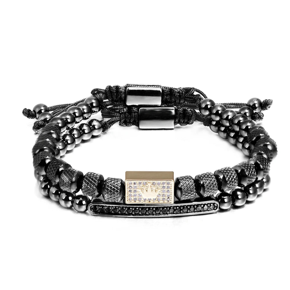 ✨ Crown Glow Armband – Verstelbare Gouden Kralenarmband met Pave CZ & Kroonsymbool