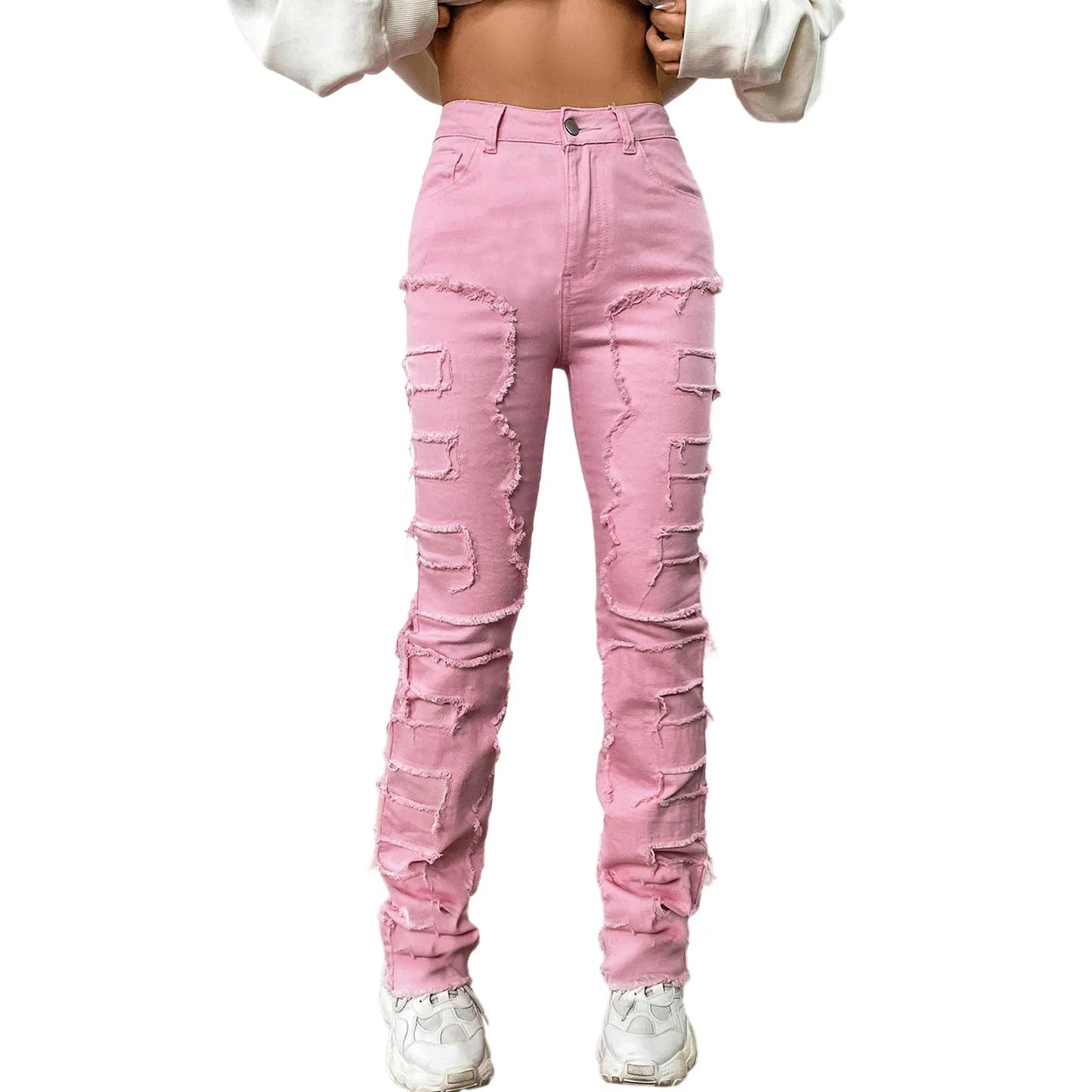 ๐ฅ Trendy Destroyed Denim โ Glowtok High Rise Patch Jeans (3 kleuren)