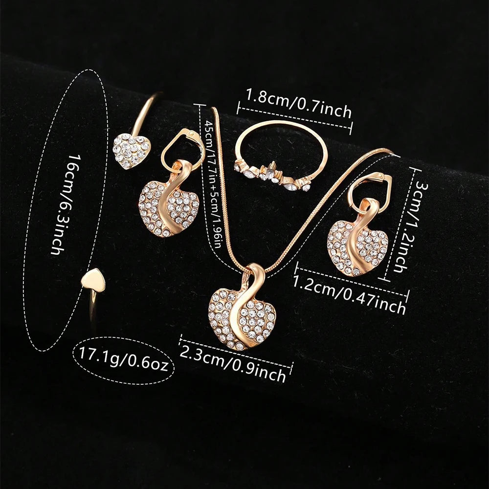 ๐ Luxury Heart Sparkle Set โ Goudkleurig Horloge & Sieradencombi met Kristallen Accenten (6-delig)