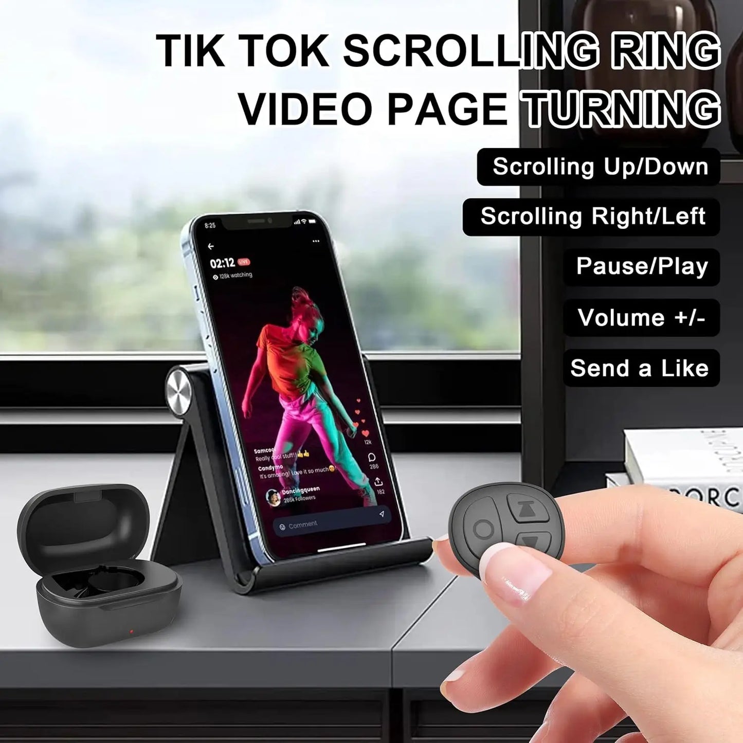 🎥 Titel: GITFOS™ Smart Scroll Ring – TikTok Remote, Auto Clicker & Camera Control in Één