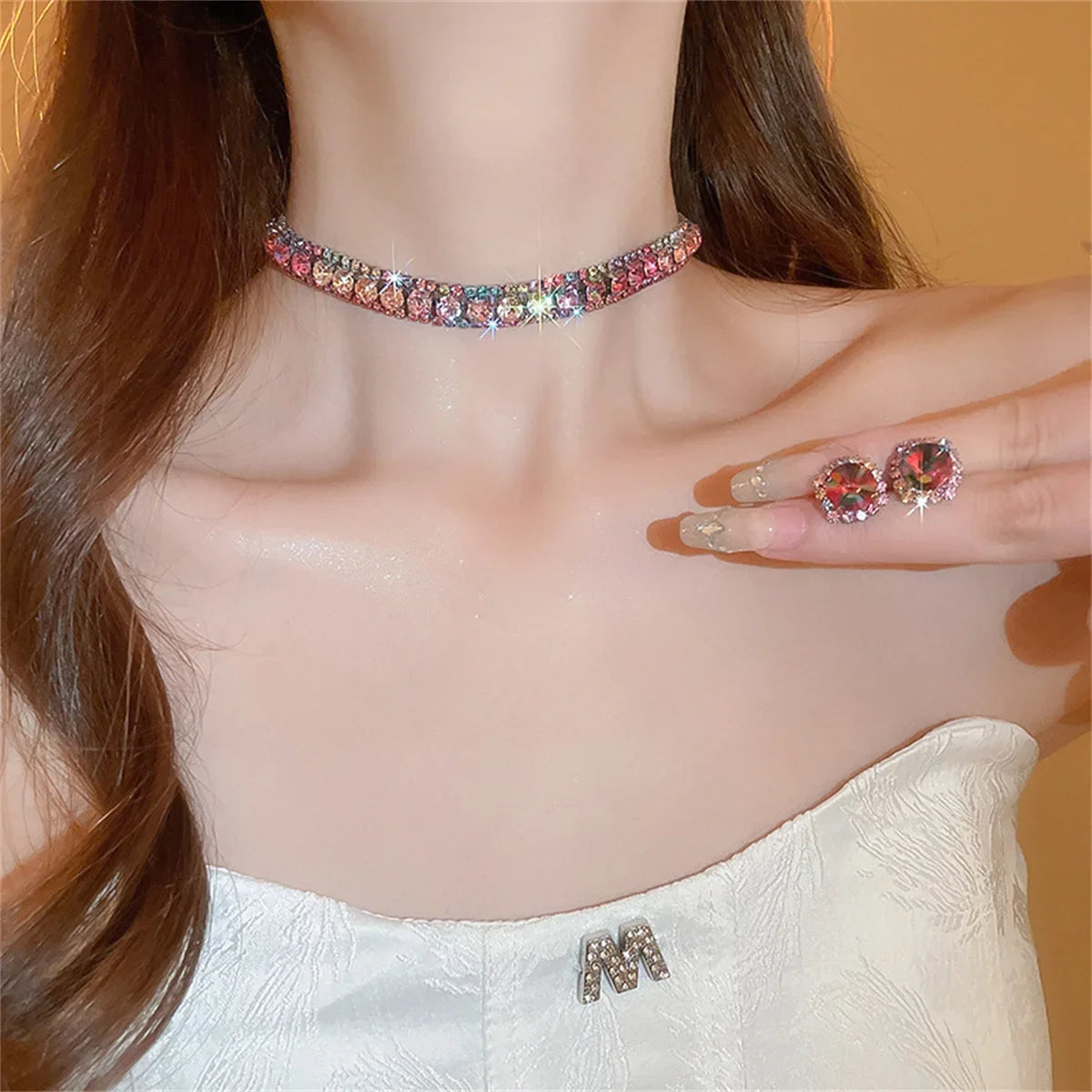 ๐ Crystal Glam โ Kleurrijke Geometrische Sieradenset (Ketting & Oorbellen)