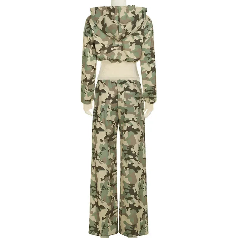 🖤 Camouflage Chic 2-Piece Set – Hoodie & Wide Leg Pants
