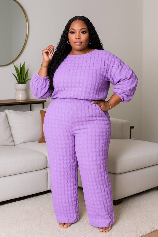 💜 Curvy Confidence Glow Queen  – Plus Size Wafel Loungepak (1XL–5XL)