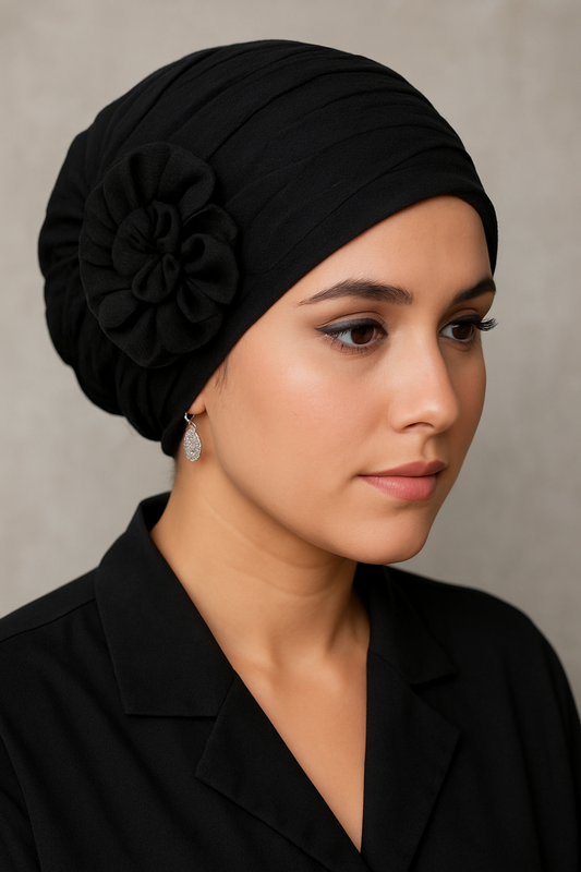 🌸 Glow & Grace Hijab Turban – Stijlvolle Moslim Hijab met Bloemdetail