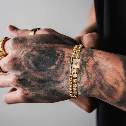 ✨ Crown Glow Armband – Verstelbare Gouden Kralenarmband met Pave CZ & Kroonsymbool