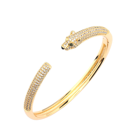 New Leopard Simple Micro-inlaid Zircon Green Eye Bracelet Ring Set Men&#039;s And Women&#039;s Casual Personality Jewelry