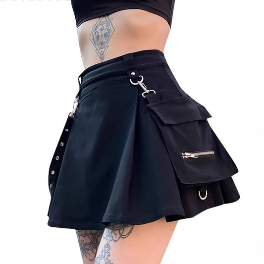 Pleated Skirt Autumn New Functional Style Punk Irregular Skirt High Waist Workwear Skirt Skirt