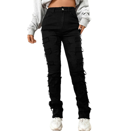 🔥 Trendy Destroyed Denim – Glowtok High Rise Patch Jeans (3 kleuren)
