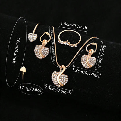 💖 Luxury Heart Sparkle Set – Goudkleurig Horloge & Sieradencombi met Kristallen Accenten  (6-delig)