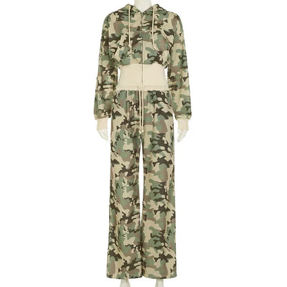 🖤 Camouflage Chic 2-Piece Set – Hoodie & Wide Leg Pants