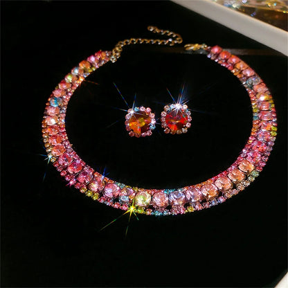 🌈  Crystal Glam – Kleurrijke Geometrische Sieradenset (Ketting & Oorbellen)