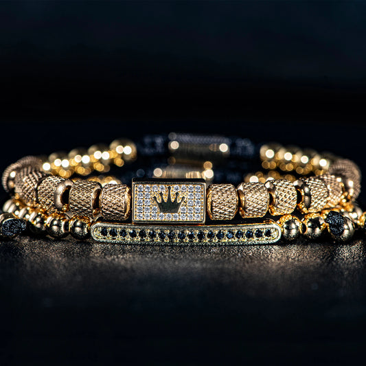 ✨ Crown Glow Armband – Verstelbare Gouden Kralenarmband met Pave CZ & Kroonsymbool