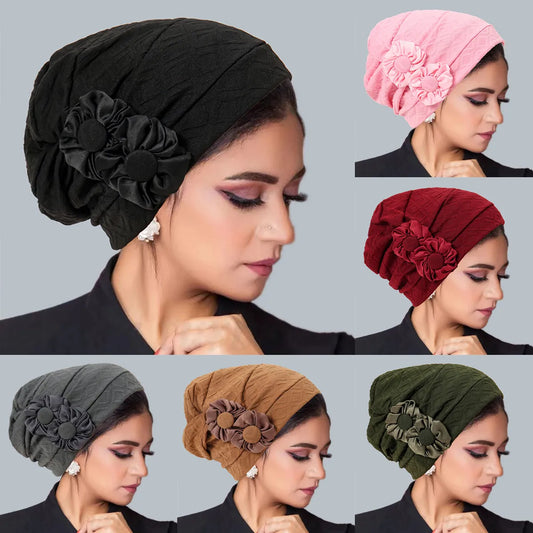 🌸 Glow & Grace Hijab Turban – Stijlvolle Moslim Hijab met Bloemdetail