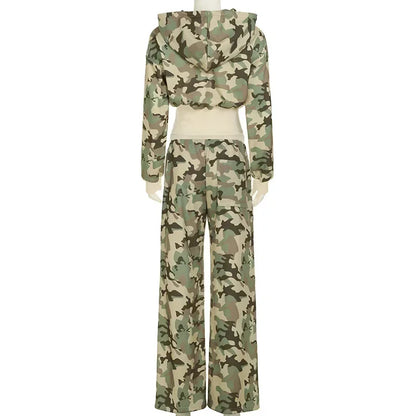 🖤 Camouflage Chic 2-Piece Set – Hoodie & Wide Leg Pants