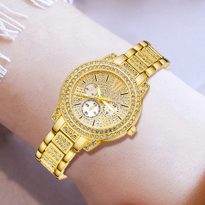 💖 Luxury Heart Sparkle Set – Goudkleurig Horloge & Sieradencombi met Kristallen Accenten  (6-delig)