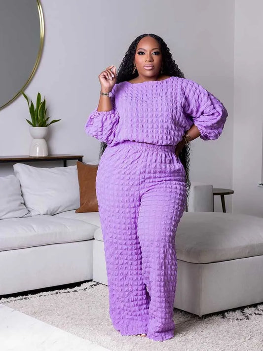 💜 Curvy Confidence Glow Queen  – Plus Size Wafel Loungepak (1XL–5XL)