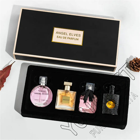 ✨💄 Mini Luxe Parfum Giftset – 4 Iconische Geuren in 1 Chique Box