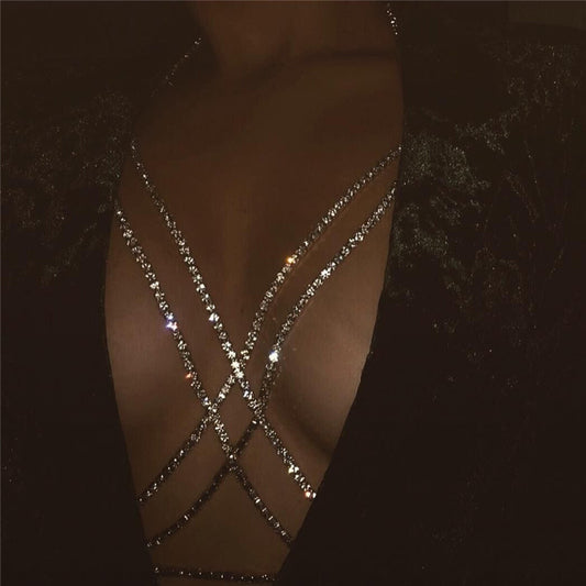 🔥 Luxury Sparkle Cross Body Chain – Sexy Statement  Ketting voor Borst & Decolleté