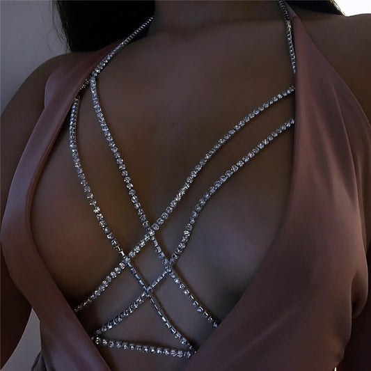 🔥 Luxury Sparkle Cross Body Chain – Sexy Statement  Ketting voor Borst & Decolleté