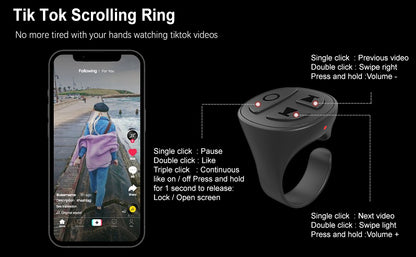 🎥 Titel: GITFOS™ Smart Scroll Ring – TikTok Remote, Auto Clicker & Camera Control in Één